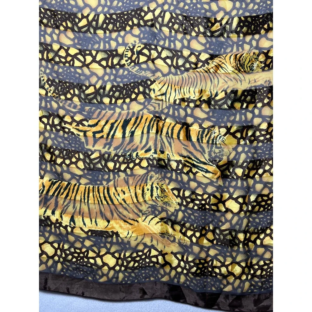 Unbranded Womens Square Scarf Tiger Animal Print 39x39 Brown Gold Sheer Wrap